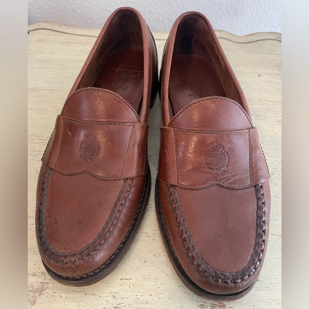Polo by‎ Ralph Lauren Vintage Crest Vamp  Leather Loafer in Brown Size 10 1/2 D